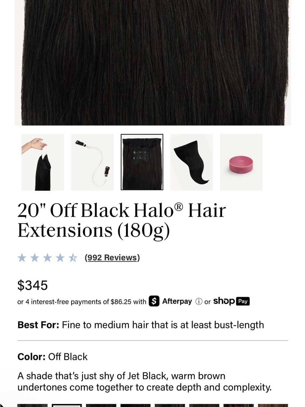 Luxy Hair 20" Off Black Halo® Hair Extensions (180g)
